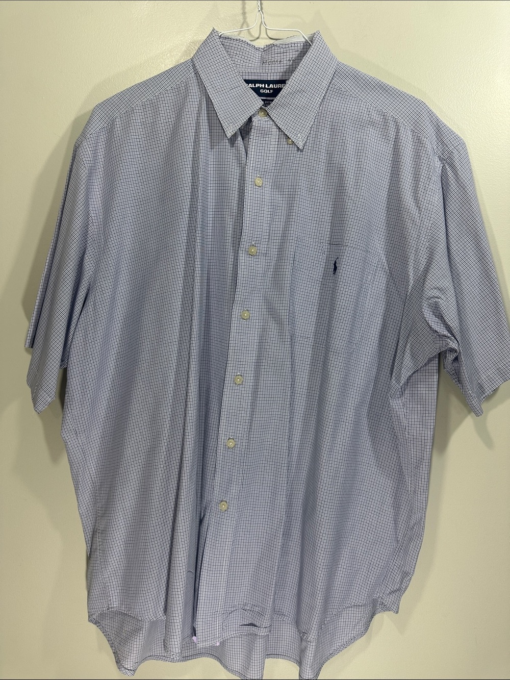 Ralph Lauren golf Light Blue Micro-Check Short-Sleeve Button-Down Shirt 90’s XL